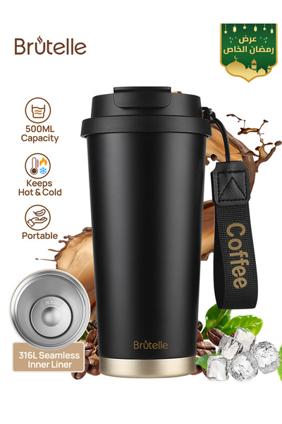Brutelle Insulated Coffee Travel Mug 500ml 17oz Double-Walled Stainless Steel...