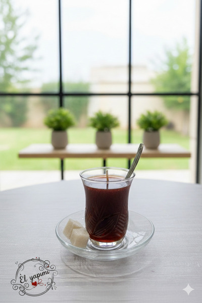 WAXERA Dekoratif Cam Bardakta Çay Görünümlü Jel Mum - El Yapımı