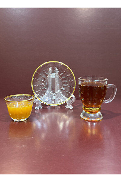 ALQANNAS Crystal tea glasses + coffee cups set, 36 pieces, gold trim