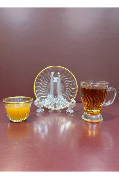 ALQANNAS Crystal tea glasses + coffee cups set, 36 pieces, gold trim