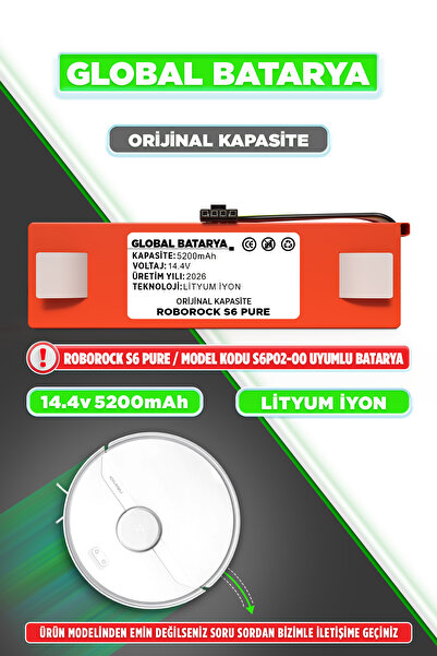 GLOBAL BATARYA Roborock S6 Pure Uyumlu Akıllı Robot Süpürge Bataryası 14.4v 5...