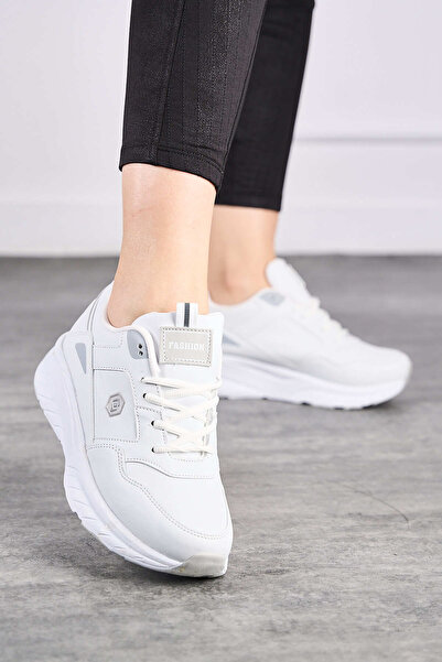 İmerShoes حذاء رياضي نسائي يومي باللون الأبيض والرمادي برباط ومقدمة بيضاوية و...