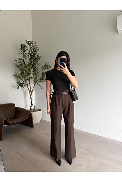 Bade Butik Brown High Waist Double Belted Trousers