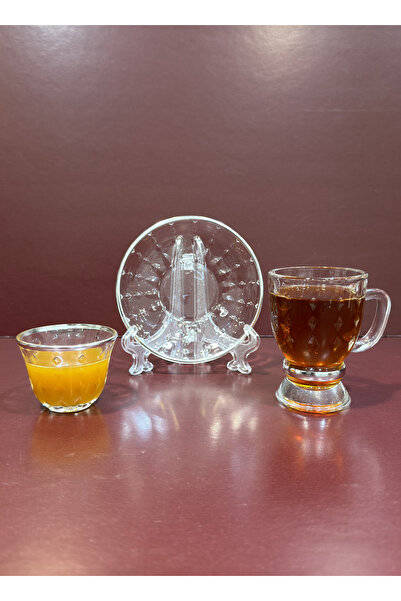 ALQANNAS Crystal tea glasses + coffee cups set, 36 pieces, silver trim