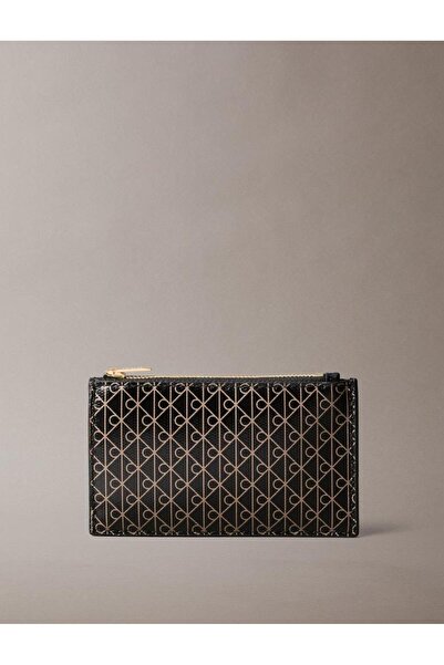 Calvin Klein حامل بطاقات كالفن كلاين للنساء أسود/أسود غير لامع بشعار Aop بسحا...