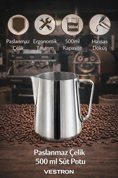 VESTRON Barista Süt Potu Paslanmaz 304 Çelik Pitcher Milk Jug Progear Kahve E...