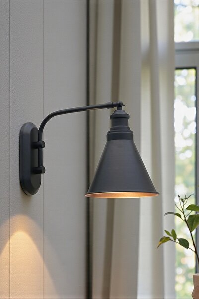 Bamyum Ince Siyah Mafsallı Dekoratif Duvar Aplik Metal Hareketli Lamba Rustik...