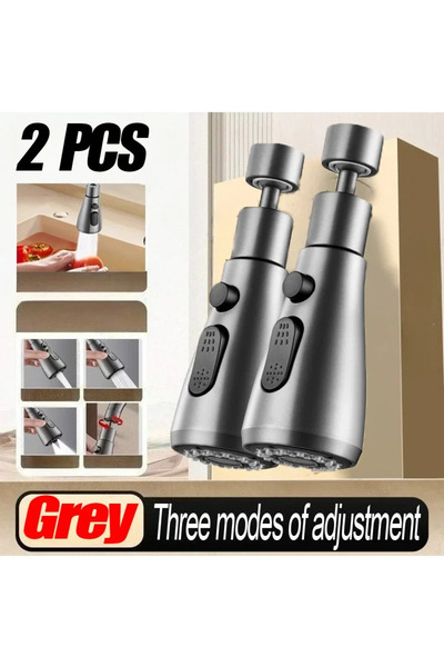 Choice قطعتان - رمادي، موسع صنبور مطبخ عالمي قابل للدوران 360 درجة، مهوية، فل...