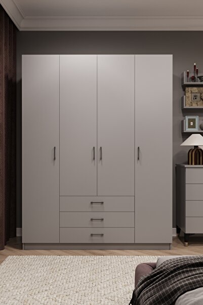 asratrend Asra Trend MDF 4 Kapaklı, 3 Çekmeceli Gardırop - 160x218x53cm, Geni...
