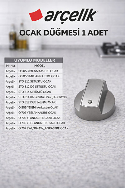 Arçelik Set Üstü ve Ankastre Ocak Düğme 1 Adet Gri Renk Orijinal Yandan Kontr...