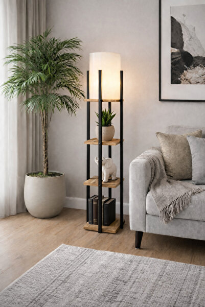 Turkish Home أباجورة أرضية مع رفوف – باللونين الاسود والبني - 145 سم