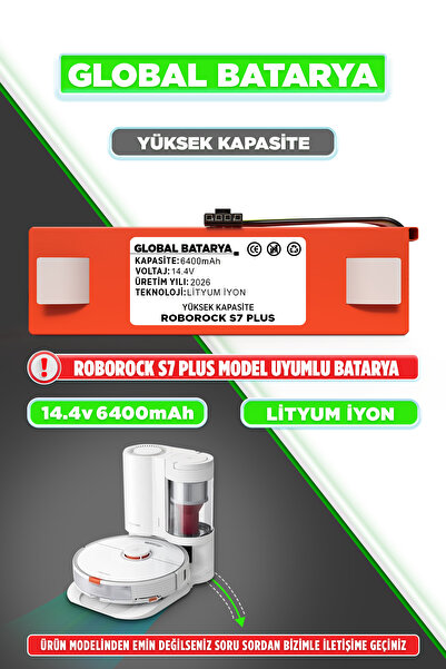 GLOBAL BATARYA Roborock S7 Plus Uyumlu Akıllı Robot Süpürge Bataryası 14.4v 6...