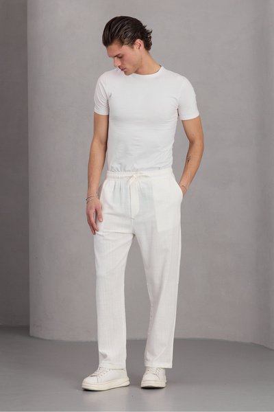 No Way Men's Baggy Linen Trousers with Leg Pieces