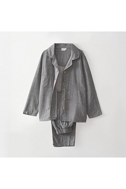 Ecocotton Melsa Kadın Pijama Takımı %100 Organik Pamuk Müslin Antrasit