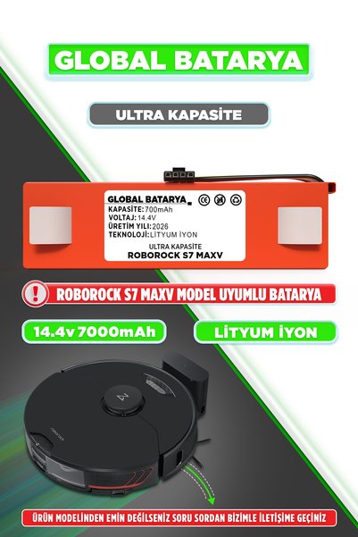 GLOBAL BATARYA Roborock S7 MaxV Uyumlu Akıllı Robot Süpürge Bataryası 14.4v 7...