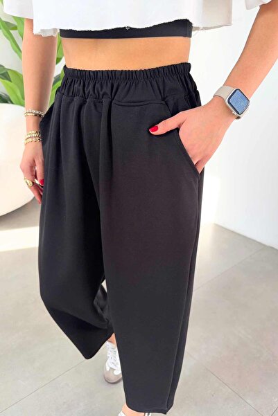 LUV STUDİOS CO Black Comfortable Fit Sports Pants with Elastic Waistband