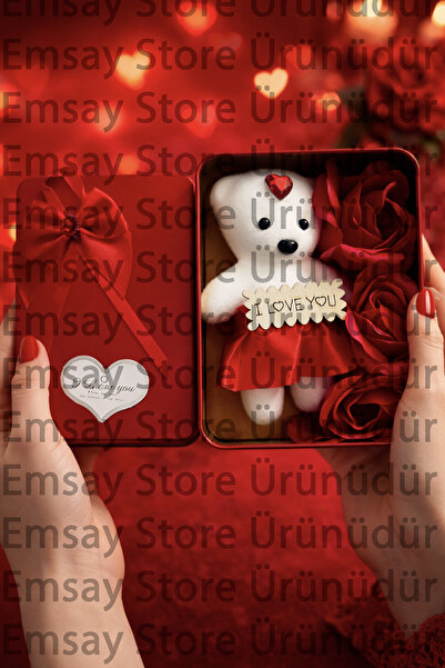 Emsay Store Romantik Ayıcık & Gül Hediye Metal Kutusu – Özel Tasarım 14 Şubat...