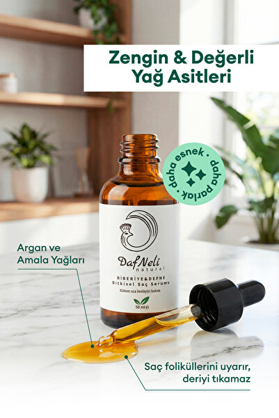 DAFNELİ Biberiye & Defne Saç Bakım Serumu, %100 Doğal İçerikli, Besleyici & Onarıcı Etki, Vegan, 50 ml