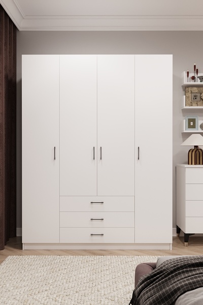 asratrend Asra Trend MDF 4 Kapaklı, 3 Çekmeceli Gardırop - 160x218x53cm, Geni...