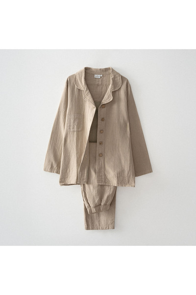 Ecocotton Melsa Women's Pajama Set 100% Organic Cotton Muslin Beige