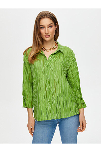 Faik Sönmez Kadın Kendinden Jakarlı 3/4 Kol Gömlek 25YUS25GML041