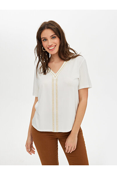 Faik Sönmez Minimalist V Yaka Oversize Tişört - Kısa Kol