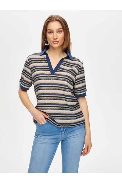 Faik Sönmez Πλεκτή μπλούζα με ριγέ γιακά πόλο Faik Sönmez