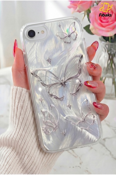 Fibaks حافظة آيفون 7/8/SE من السيليكون اللامع بنمط الفراشة الهولوغرامية الممت...