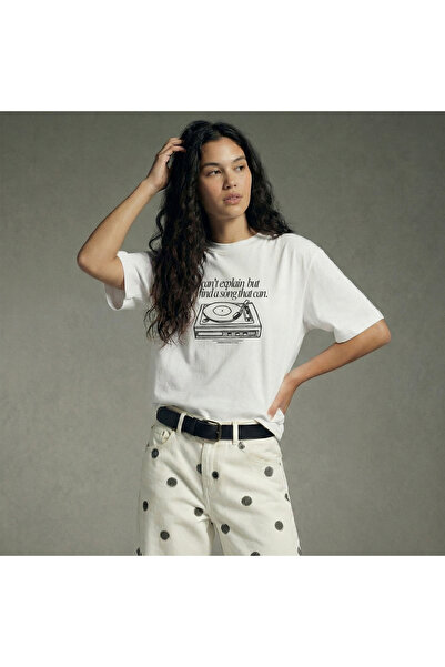 Coredra Can't Explain Boxed Fit Kadın T-Shirt Beyaz C590