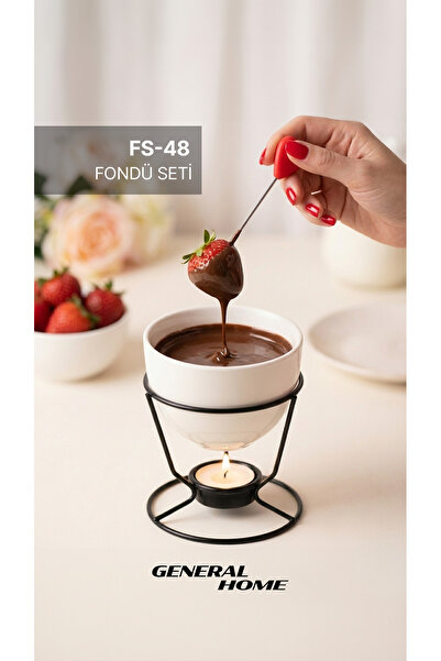 NUO Fs-48 Fondü Seti | Porselen Kase + Mum Aparatı + 2 Fondü Çatalı