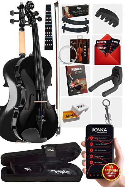 Midex Hga44bk-pak Full Siyah Set Keman 4/4 (YASTIK SUSTURUCU YEDEK TEL REÇİNE...