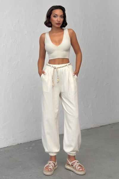 BEJNA Γυναικείο παντελόνι jogger με λεπτομέρεια στη ζώνη, άνετη εφαρμογή και ...