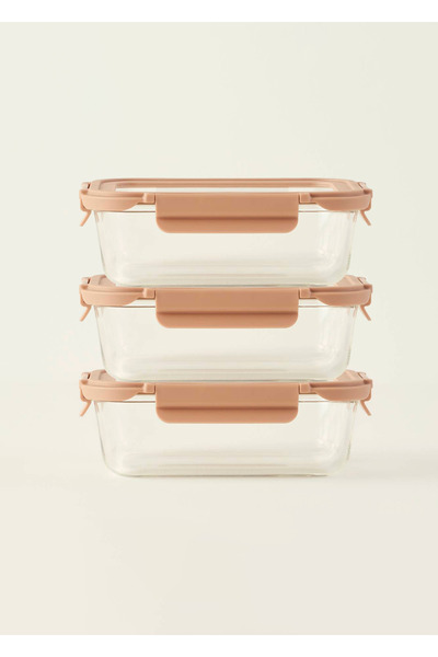 Bella Maison Σετ δοχείων αποθήκευσης από γυαλί Terra 3 τεμαχίων μπεζ (1050 cc)