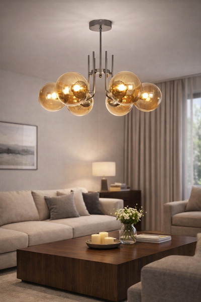 Modavize Vien Modern Tasarım Salon Yemek Odası Mutfak Gri Renk Bal Camlı Sark...