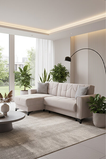 nikshop Mons Yataklı Köşe Koltuk Takımı - Krem