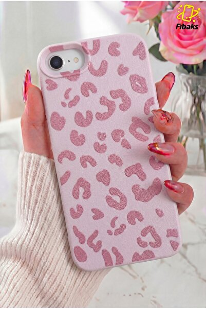 Fibaks iPhone 7/8/SE Kılıf Pembe Leopar Desenli İnce Yumuşak Silikon