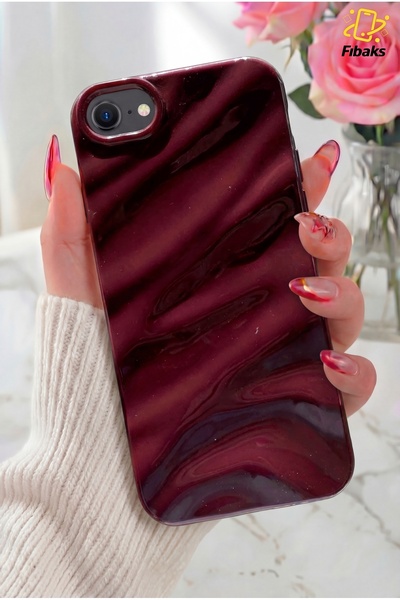 Fibaks iPhone 7/8/SE Kılıf Parlak Kabartmalı Dalga Tasarımlı Desenli Darbe Em...