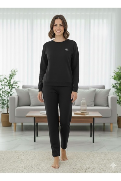 sleeproom Women's Black Lycra Comfortable Tracksuit Set