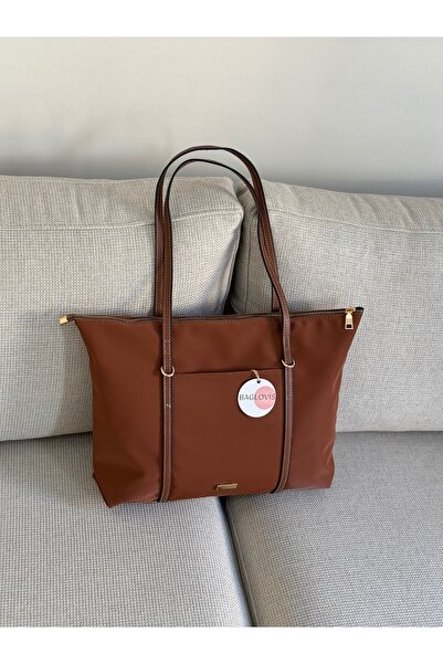 BAGLOVİS حقيبة كتف نسائية كبيرة من أسكيلاري بلون أسمر داكن مع تفاصيل حلقية EN...