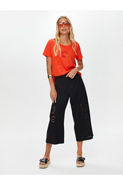 Faik Sönmez Minimalist Keten Midi Kırpılmış Pantolon - Yazlık