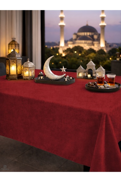 FAVOLLİ Kadife Dokulu Kırmızı Renk Masa Örtüsü