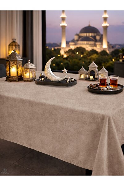 FAVOLLİ Kadife Dokulu Sahra Beji Masa Örtüsü