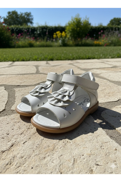 nuh kids Sandale ortopedice pentru fete, albe, din piele naturală