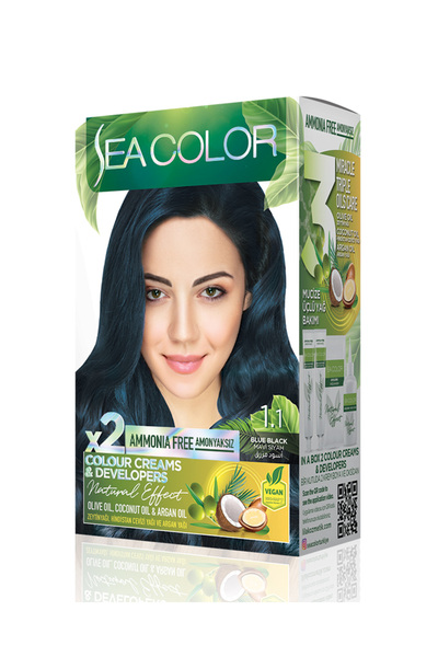 Sea Color Natural Effect Amonyaksız Set Saç Boyası 1.1 Mavi Siyah