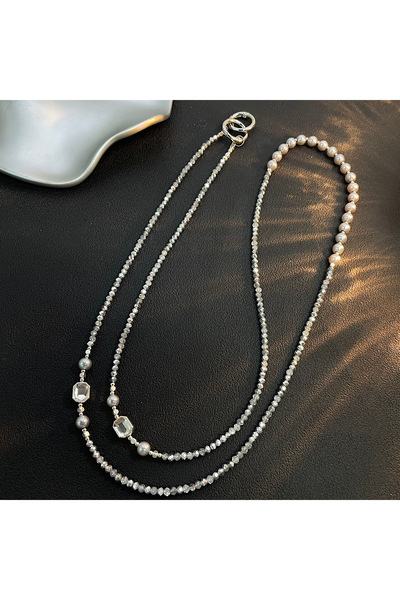 Choice Silver / Gray Luxury Crystal Pearl Handmade Bead Long Cross Hanging Ro...
