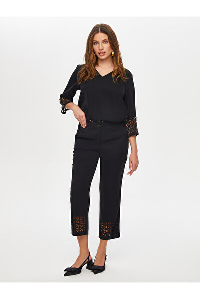 Faik Sönmez Жіночі брюки з дірками на штанинах, облягаючого крою, Faik Sönmez