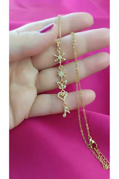 shop Elegant Multi-Figure Detailed Gold Color Steel Necklace – Stylish with S...