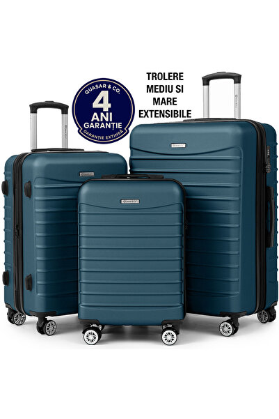 Quasar & Co. Set 3 trolere, S/M/L, Model Line, 4 roti mane telescopice, cifru...