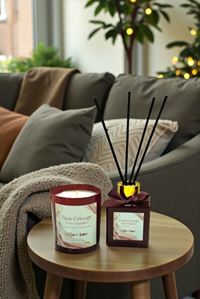 Tiem Concept Amber Kokulu Bardak Mum Ve 100 ml Çubuklu Oda Kokusu Seti