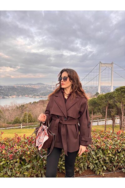 EDAYBUTİK معطف كاشي بني بحزام من تريند الموسم الجديد قصة فضفاضة